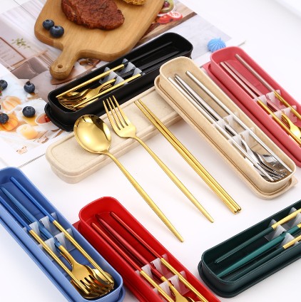 Portable spoon, fork, and chopsticks set.