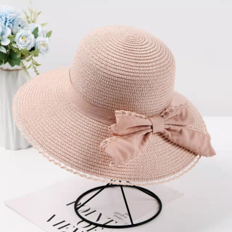 Women’s straw hat, Korean style, has a puff at the back, wear it to go to the beach, chic.