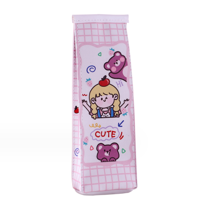 stationery bag Milk box shape, cute pattern, soft, durable.