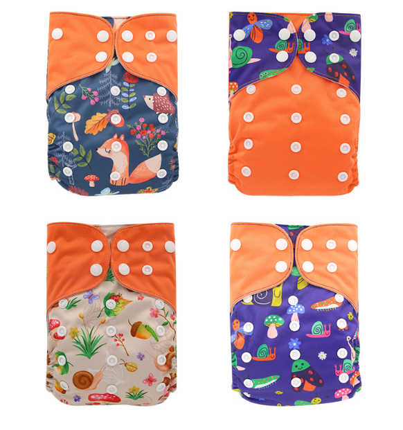 New baby diapers, washable, available in various color patterns.